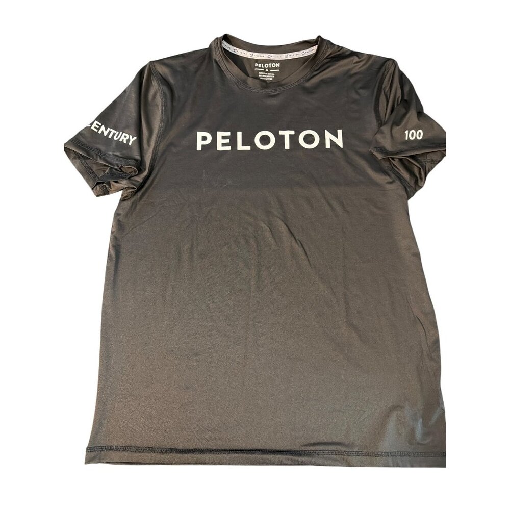 Peloton Century 100 Club Black Short Sleeve Performance Shirt Fitness Sz Medium